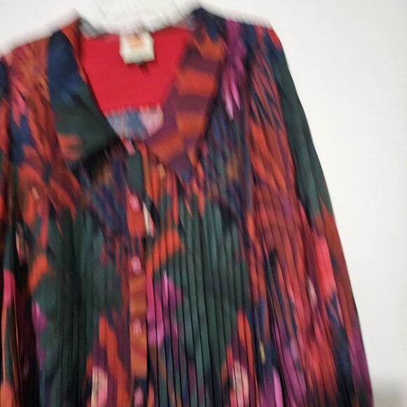 Farm Rio Women’s Bird Flowers Pleated Shirt Floral Top Multicolor Small - Picture 7 of 10